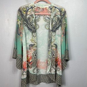 Soft Surroundings Seamfoam Green Multicolor Paisley Print Embellished Kimono